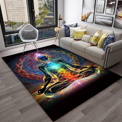 Tapete Macio Arco-Íris 7 Chakras Yoga Meditação para Casa Sala de Estar Quarto Sofá Decoração, Tapete de Área Antiderrapante para Chão