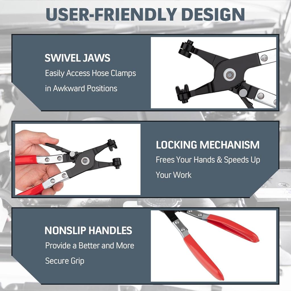 Hose Clamp Pliers, Wire Long Reach Hose Clamp Pliers Set Fuel Oil Water Hose Auto Tools Coolant Radiator Heater and Water Hose