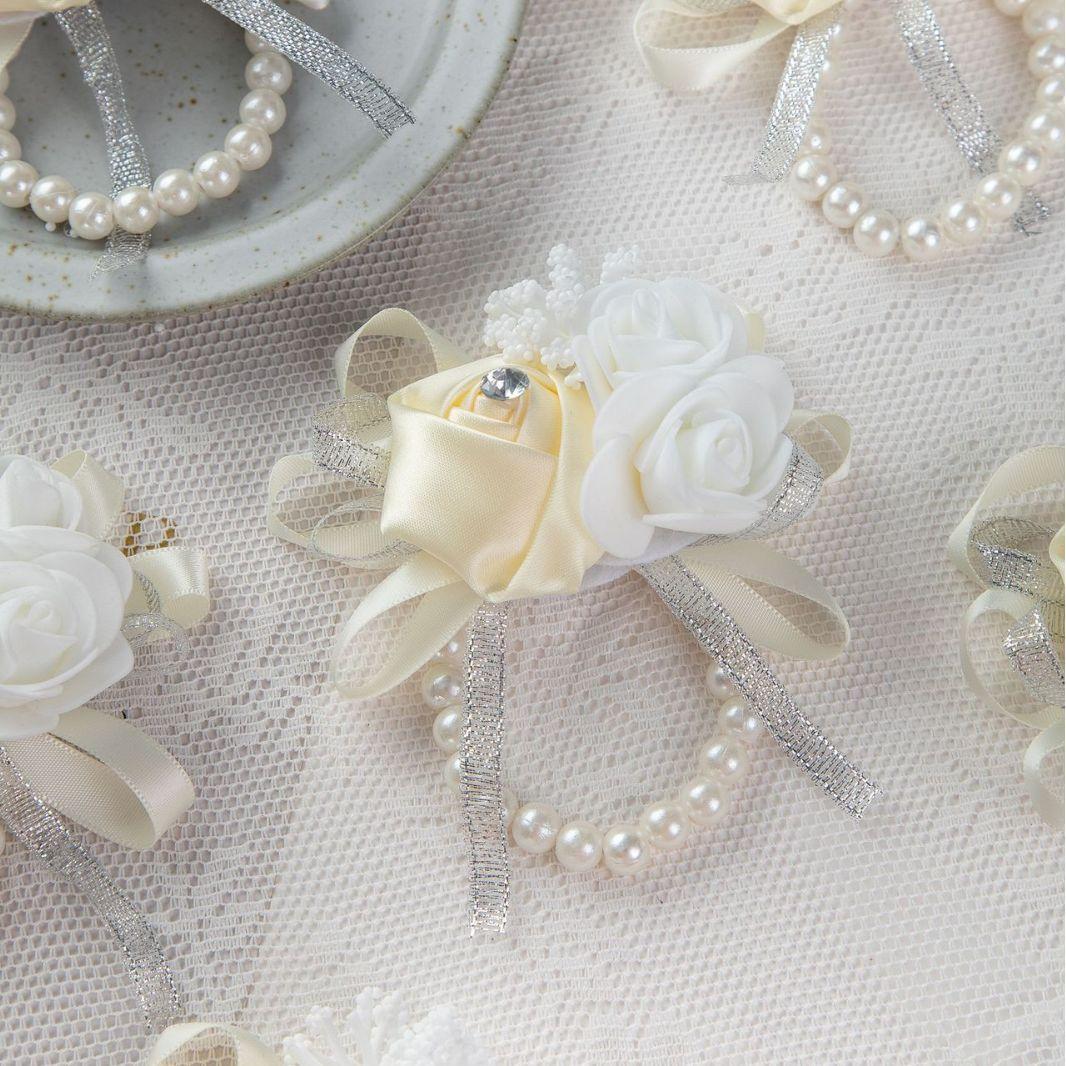 

Lovegrace Браслет для корсажей на запястье с розами, искусственные цветы на запястье, браслет для подружек невесты, свадебный свадебный цветок на руку слоновая кость