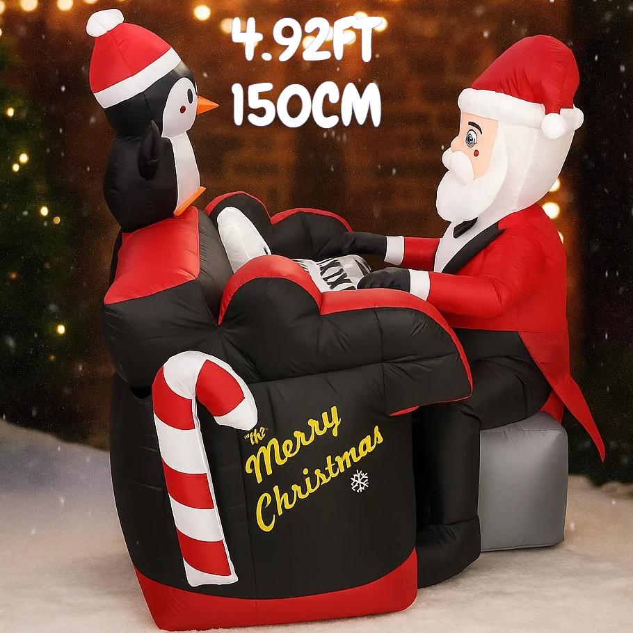 4.92FT Inflatable Toy Santa Piano Penguin with LED Light Holiday Gifts Xmas Decoration for Yard Christmas Supplies Home Ornament