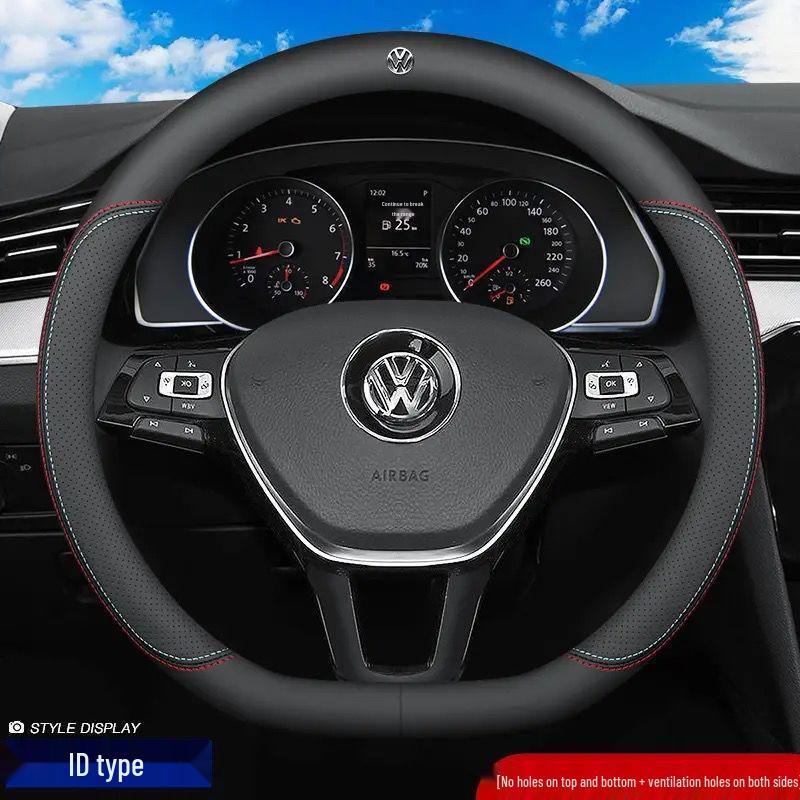 Genuine Leather Ultra-thin Breathable Anti-slip Steering Wheel Cover for All Seasons