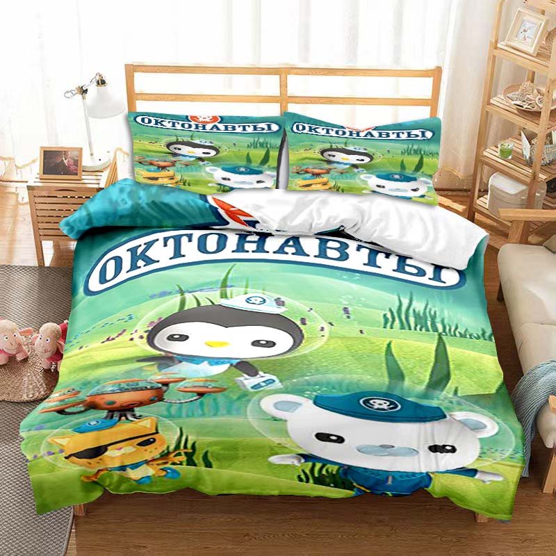 The Octonauts Cartoon Printed Bedding Set Children's Soft Duvet Cover Pillowcase Single Double Bed Queen Size Bedspread Kid Gift