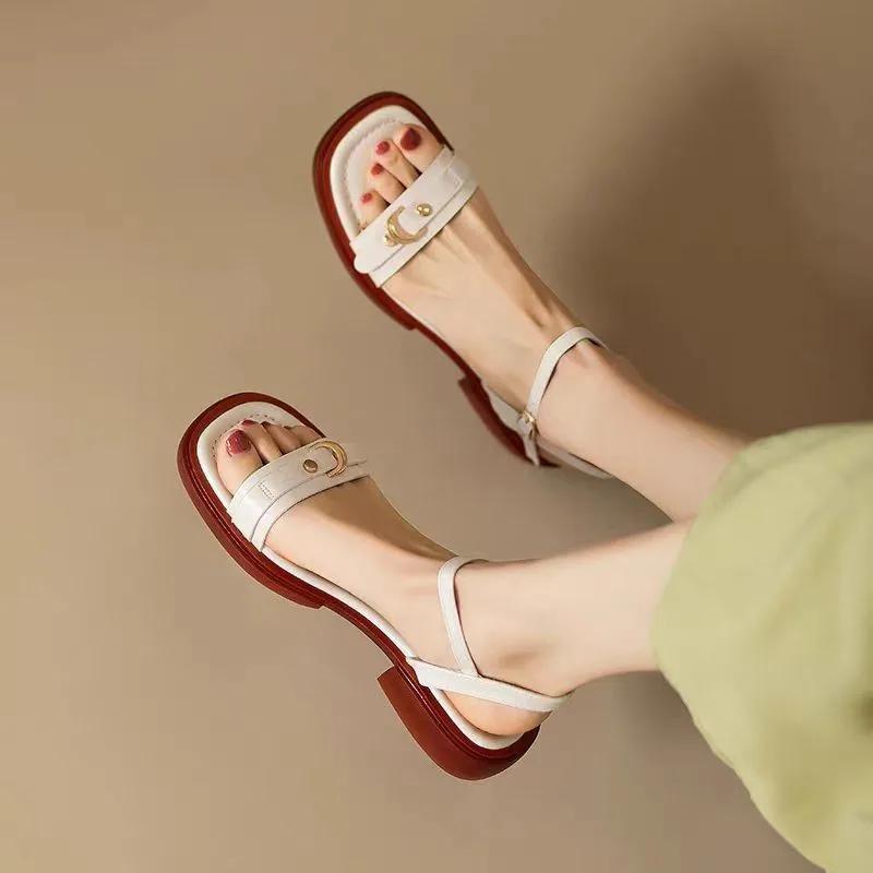 Fashion 2025 Summer Women Sandals Fashion Leather Buckle Concise Office Low Heels Plus Size Ladies Casual Outdoor Shoes