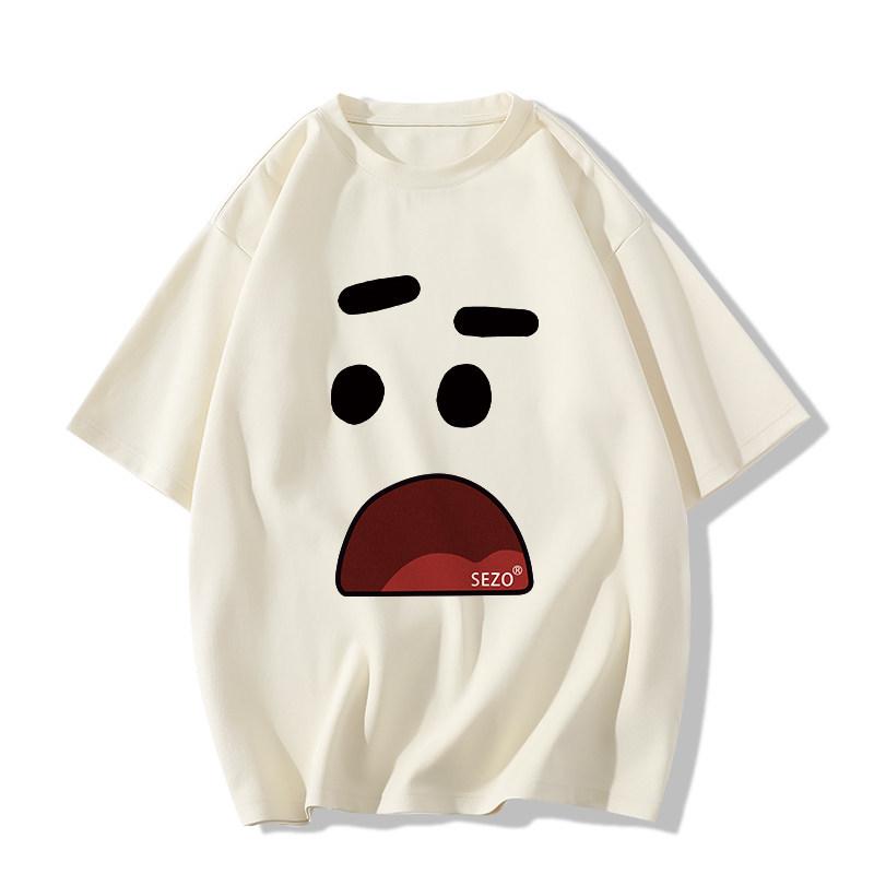 

Унисекс Ретро Мультяшная Хлопковая Футболка - Большой Размер, Свободный Крой, Короткий Рукав, Модный Наряд для Пары 2XL (131-155 lbs) абрикосовый