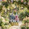 Cute Duck Couple Figurine Resin Swing Ducks Hanging Ornament, Hand Painted Cartoon Pair Statue for Balcony Figurines, Waterproof Indoor Outdoor Garden