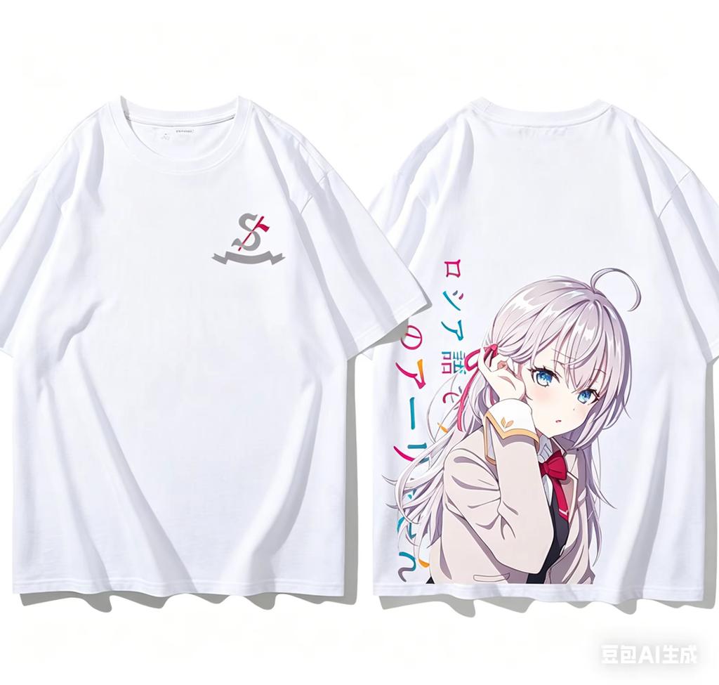 2026 Anime Girl Dual Sided T Shirt Silver Hair School Uniform Character Print Oversized Cotton Unisex And Unisex TShirt