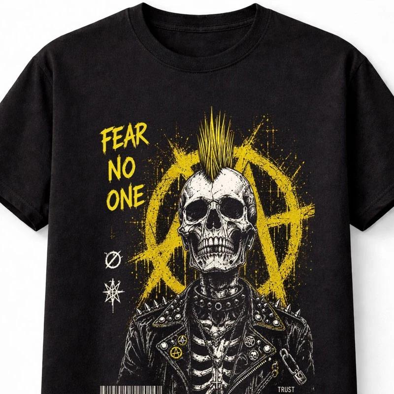 Punk Rock Skeleton Mohawk Skull Anarchy Graphic Gothic Unisex TShirt S