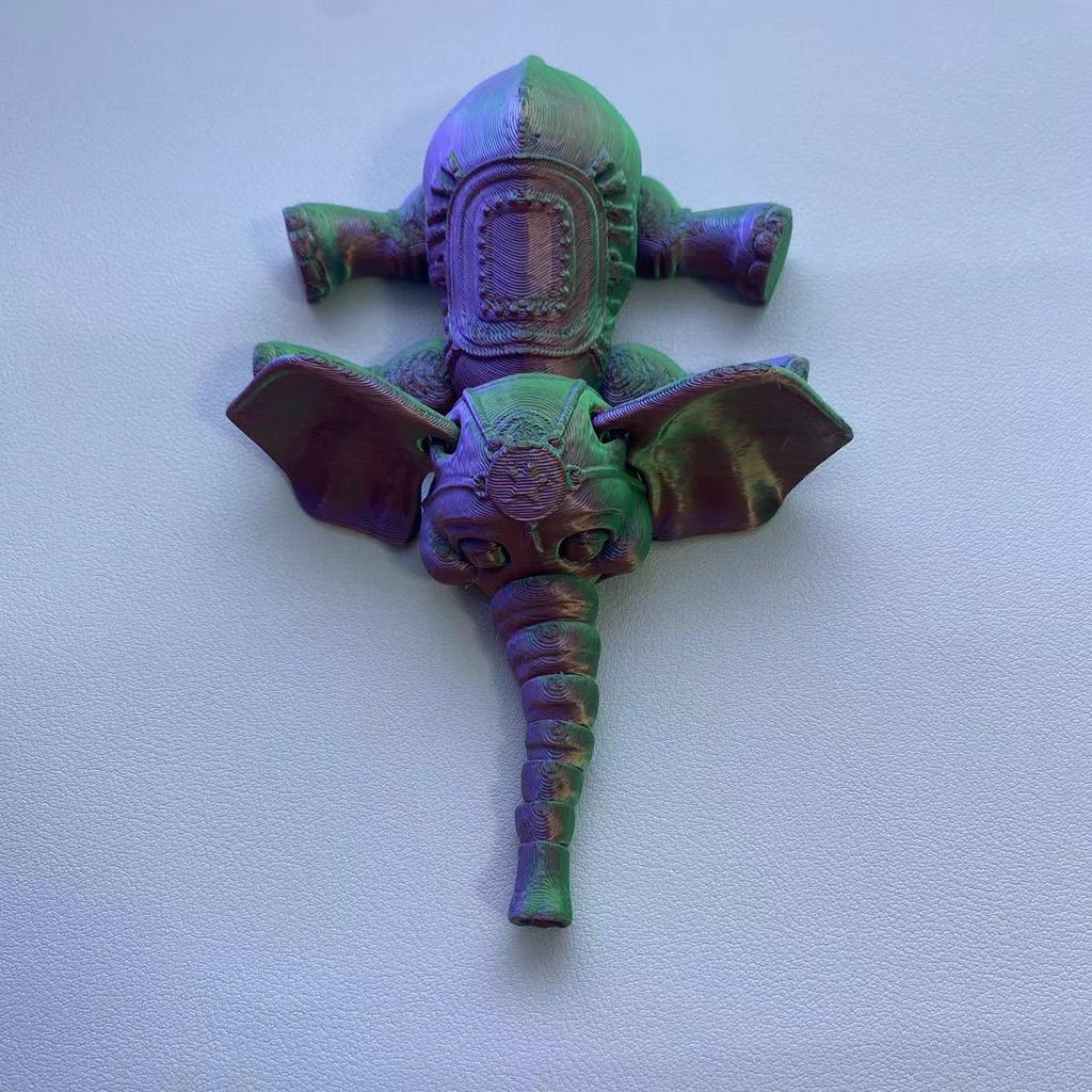 3D printed elephant model, freely moving articulated dragon, creative collection, desktop decoration, animal model