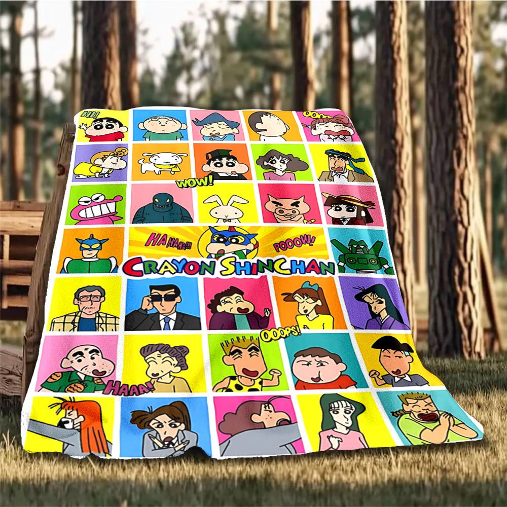 1pc Crayon Shin chan Outdoor Flannel Blanket, Lightweight Warm Cozy for Travel Camping Office Soft Polyester Fabric