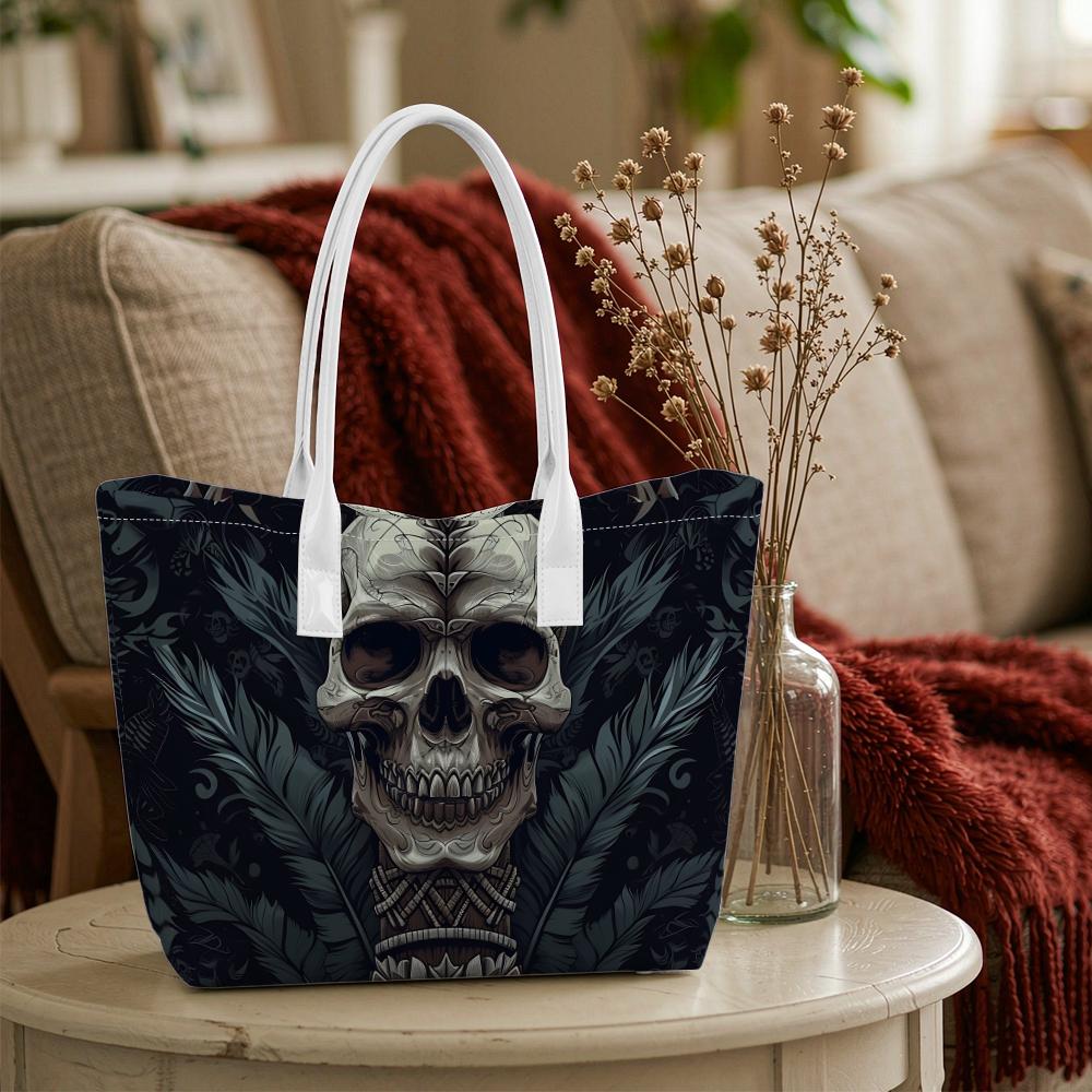Gothic Skull Print Shoulder Tote Bag for Daily Use Street Style Casual Portable Handbag for Outings