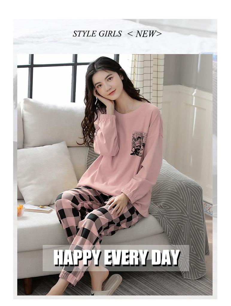 Aifen Teng Women's Pajamas Set: Pure Cotton, Long Sleeve, Long Pants, Casual Home Wear, Suitable for Spring, Autumn, and Winter.
