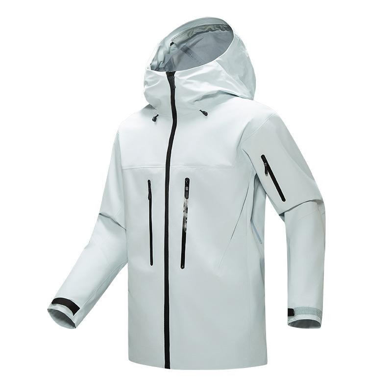 Men s 3-layer Hardshell Windbreaker Hooded Jacket with Zipper, Outdoor Raincoat, Waterproof Sportswear for Hiking and Skiing S