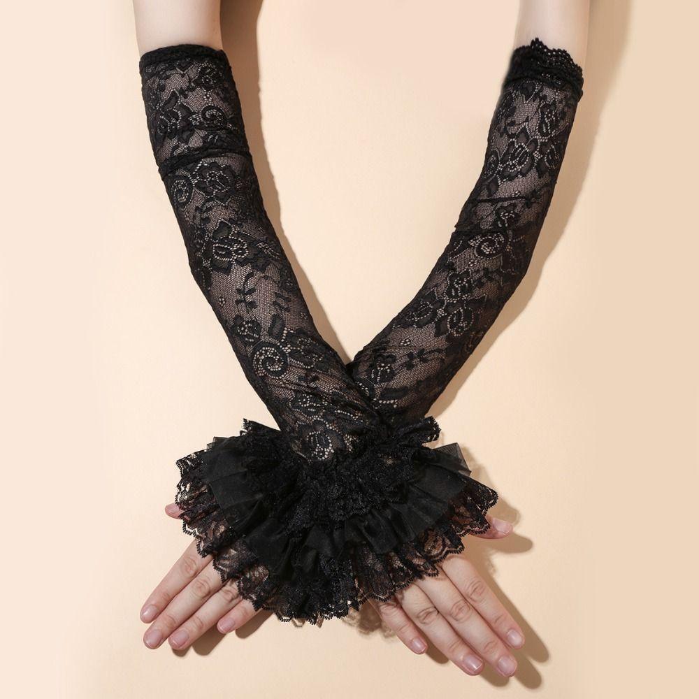 Thin Lace Ice Silk Sleeves Hollow Long Sleeved Arm Cover Simple Sunscreen Arm Sleeve Women