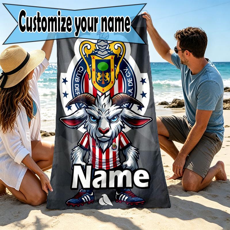 Custom Name Personalized Club Deportivo Guadalajara Print Beach Towel, for Trip Camping Beach Party Home Decor, Birthday Gift for Family & Friends