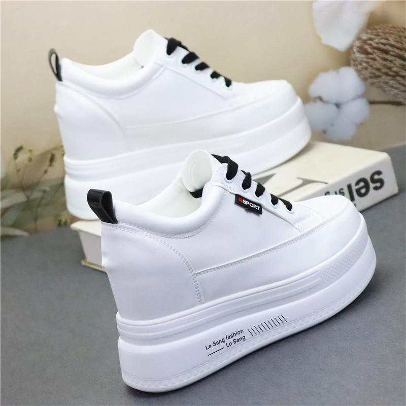 Fashion 10CM Genuine Leather Vulcanize Women Chunky Sneaker Spring Lace Up Platform Summer Autumn High Brand Comfy Loafer Shoes