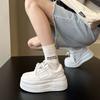 New Platform White Shoes Women's Versatile Round Head Small 7cm Height Increase Breathable Casual Sports Board Shoes