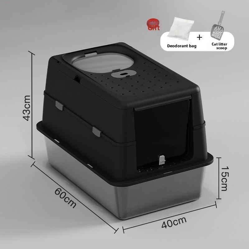 Stainless Steel Closed Cat Litter Box, Fully Closed Flip, Oversized, Heightened and Thickened Anti-splash Top-entry Cat Toilet