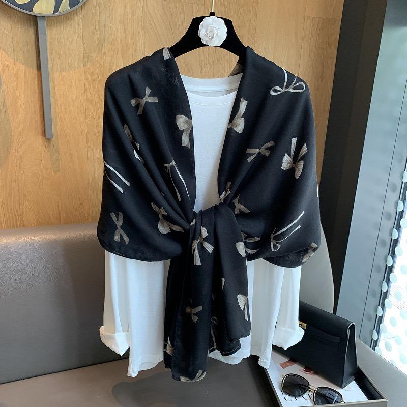 

Winter Elegant Bowknot Printed Fringe Viscose Shawls Scarf Lady High Quality Wrap Pashmina Stole Bufandas Muslim Hijab 180*90Cm