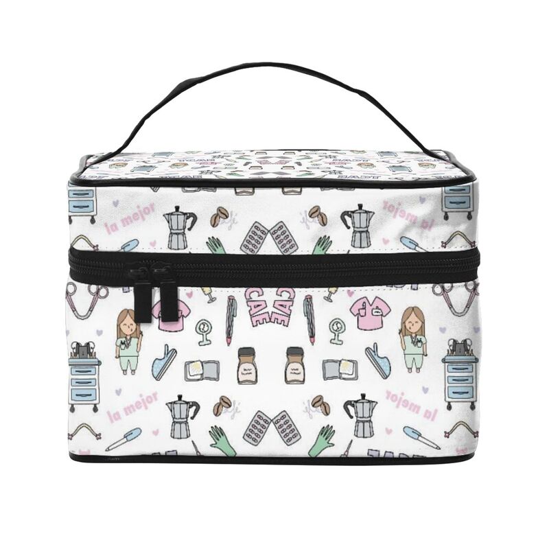 Große Make-up-Tasche Benutzerdefinierte Cartoon-Arzt Krankenschwester Enfermera En Apuros Tragbar Reißverschluss Reise Kosmetikpinsel Tasche Organizer