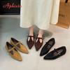 Aphixta 2.5cm Height Increasing Women's Mary Janes Sewing Dec Cow Suede Upper Flats Pointed Toe Autumn Korean Style Ladies Shoes