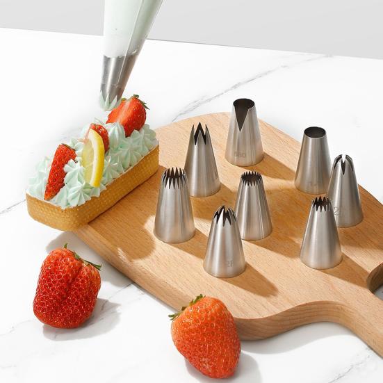 

10Pcs Stainless Steel Piping Nozzles Set for Cakes Biscuits Decoration Large Reusable Nozzles for Piping Bags Artistic Cake Piping Tool