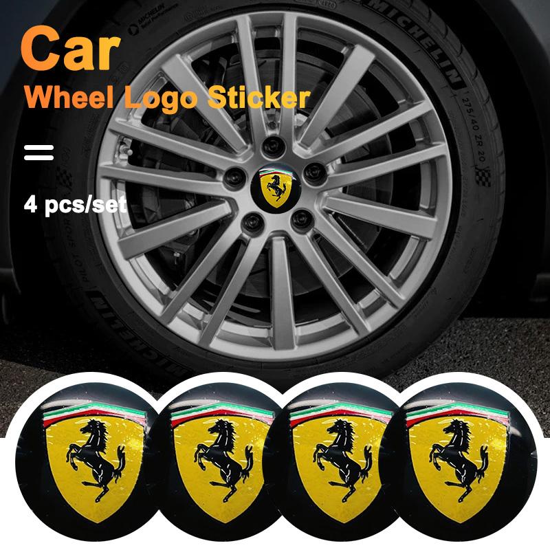 New 4PCS/Set For Ferrari Horse Donkey Badge Emblem Car Wheel Hub Center Cap Rim Cover Decoration Stickers Accessories HS6