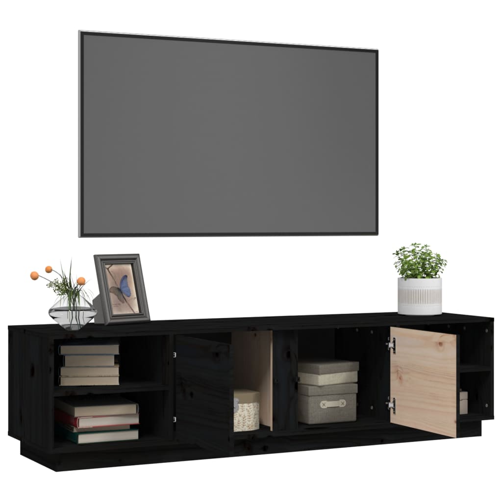 Vidaxl Szafka Pod Tv, Czarna, 156X40X40 Cm, Lite Drewno Sosnowe