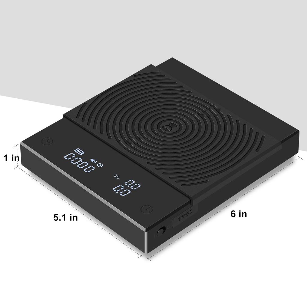 TIMEMORE Black Mirror Basic Coffee Weighing Scale with Measurement and Black 2.0 Scale, High-Precision 0.1g Accuracy, 0.5g-2000g Range, Timer,
