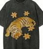 Vintage Washed Black Tiger TShirt Retro Japanese Ukiyoe Style Streetwear Casual Oversized Animal Graphic Tee for Men Women