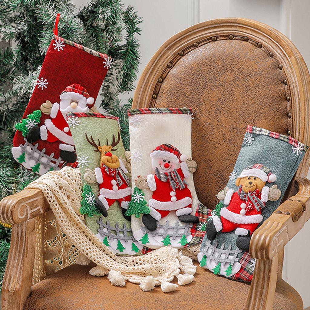 Christmas Stockings Cute Large Linen Drawstring Reusable Candy Storage Gift Packing Tree Hanging Fireplace Xmas Holiday Decor