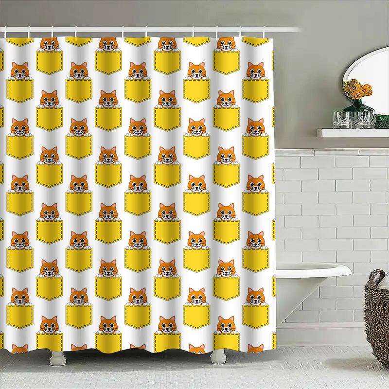 Animal Pocket Print Shower Curtain Set Decorate Your Bathroom With This Adorable Cartoon Dog Design Made From Durable Polyester