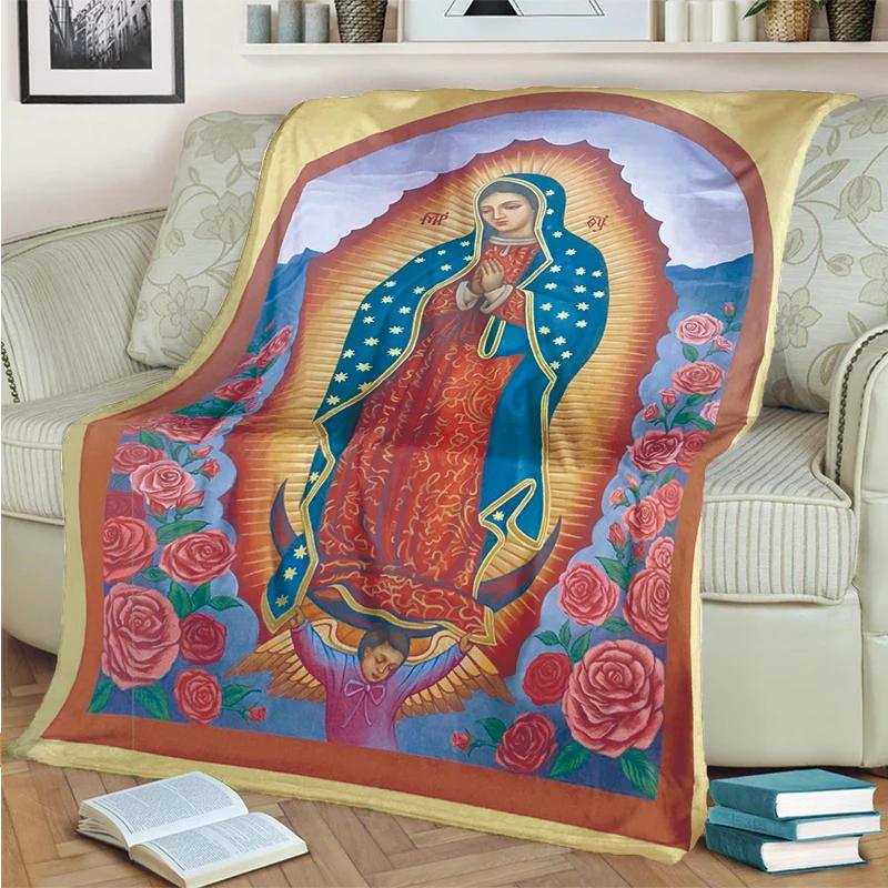 Our Lady of Guadalupe Blanket Religion Mary Throw Blanket Soft Sofa Cover Flannel Lightweight Warm Blankets for Bedroom Couch