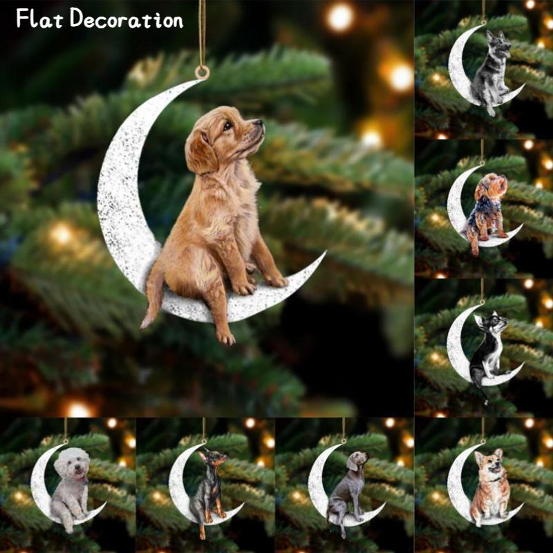 Dog Moon Flat Acrylic Car Hanging Pendant Backpack Ornaments Holiday Decor Home