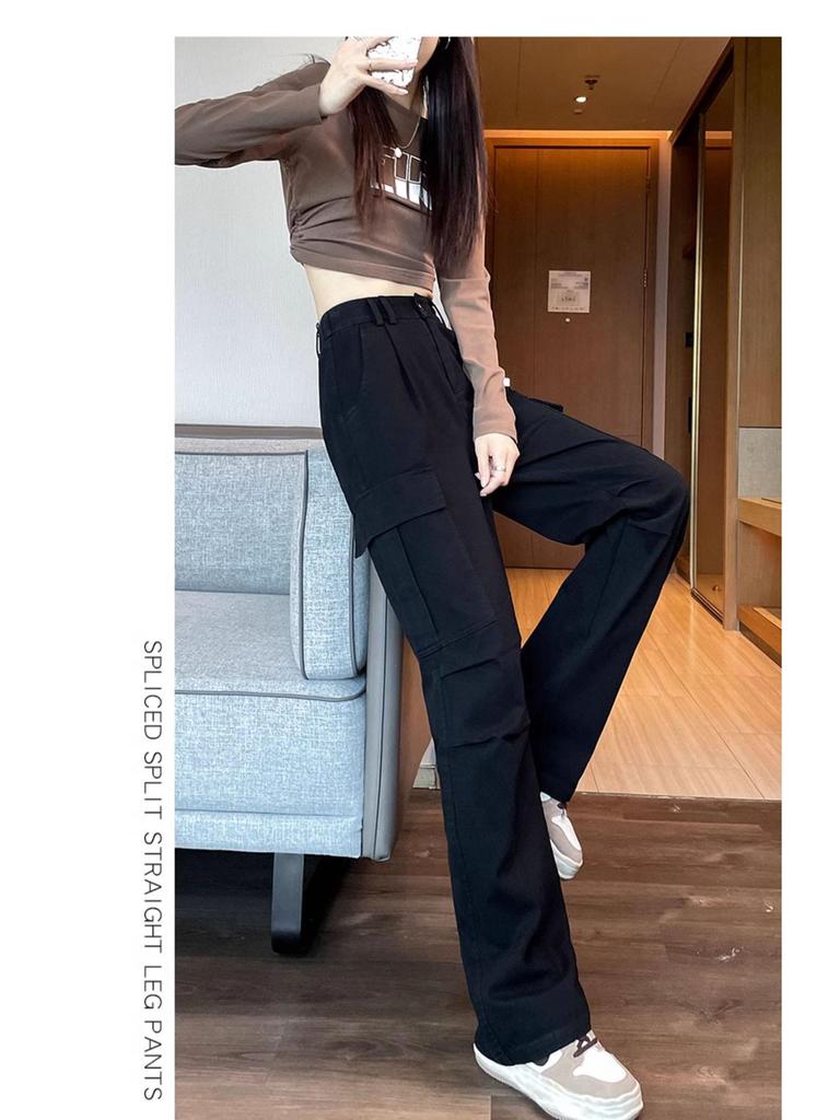 Women's High Waist Cargo Pants - Straight & Wide Leg Options for Spring/Autumn Climbing and Sports.