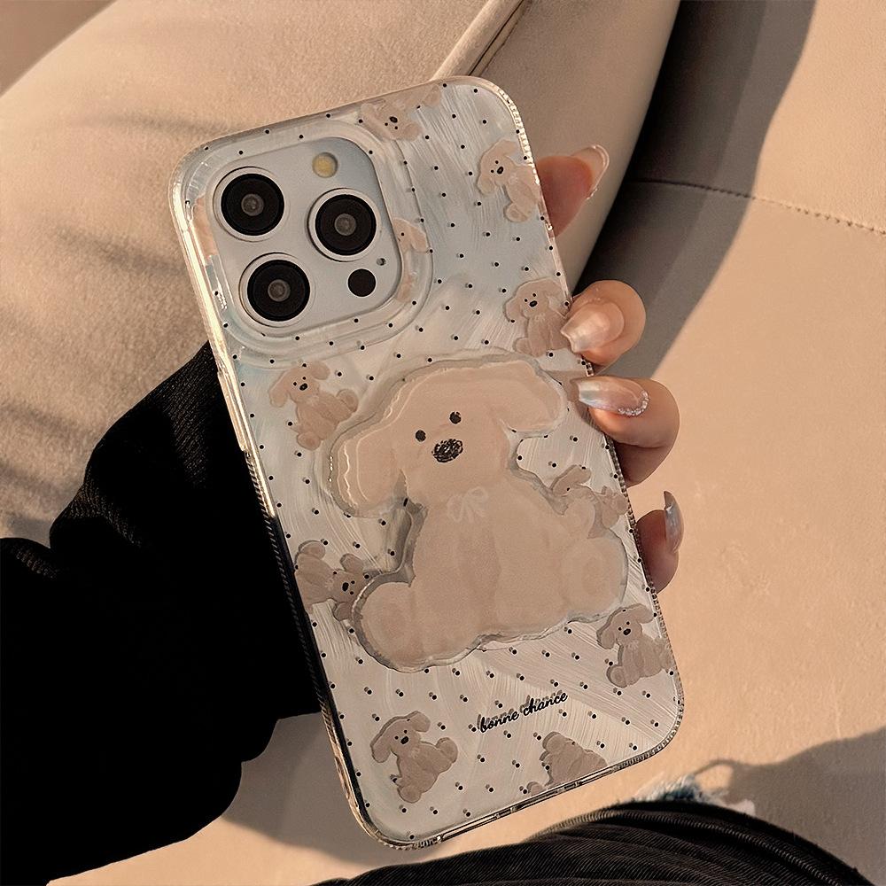 Polka Dot Puppy Stand Case for iPhone 13 iPhone 15 iPhone 16 Pro Max