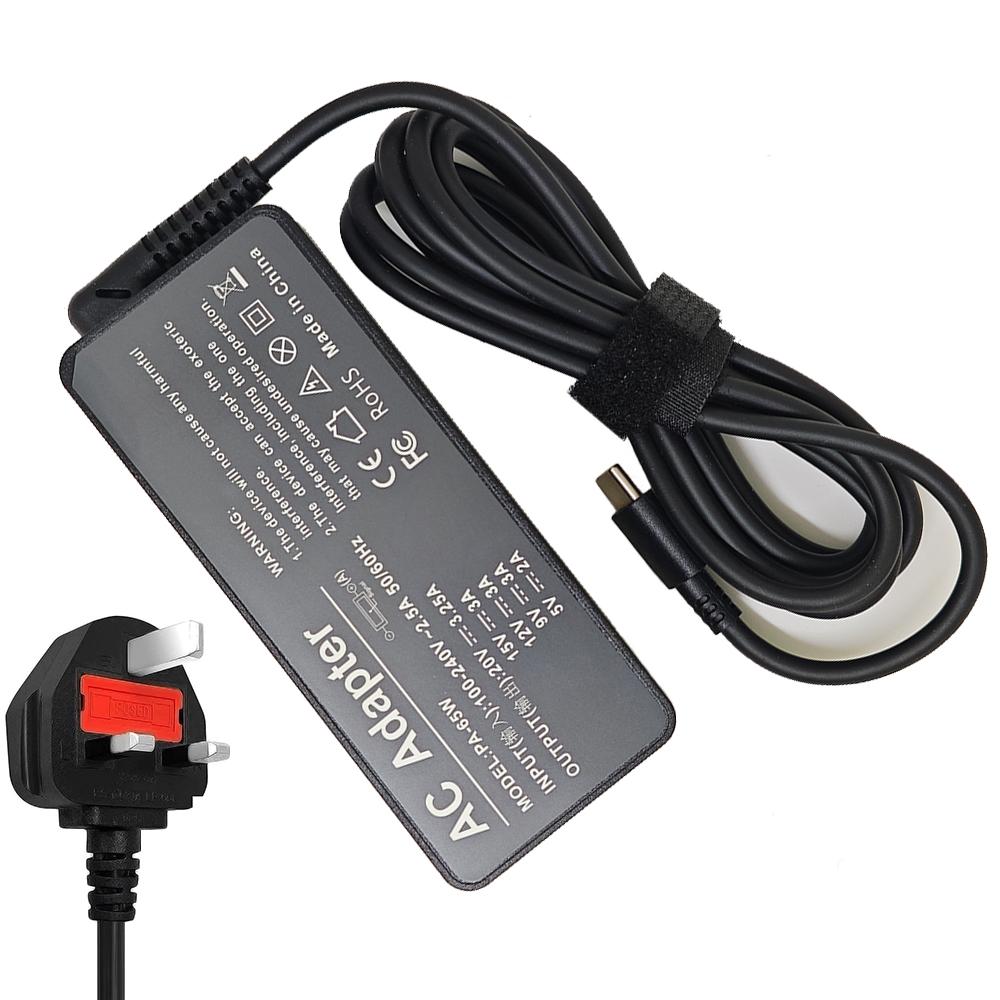 65W 20V 3.25A USB Type-C AC Laptop Power Adapter Charger For Thinkpad X1 Carbon Yoga X270 X280 T580 P51 P52s E480 E470