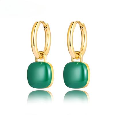 Lokaer Trendy 316L Stainless Steel Square Charm Hoop Earrings Real Gold Plated Blue Black White Glazed Earring For Women E22086