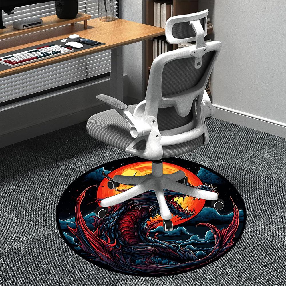 1pc Dragon Art Chair Carpet for Office, Round Non-Slip Durable Large Size Office Carpet, Suitable for Office, Beautiful Decoration
