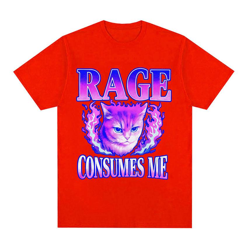 Rage Consumes Me Cat Angry Cat Retro Typography Funny Graphic TShirts Unisexs Women Vintage Aesthetic Cotton Short Sleeve T Shirts S