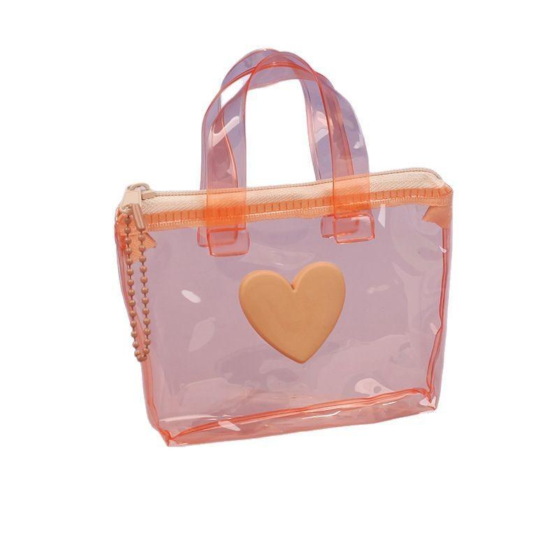 Solid Color Heart-Shaped Storage Bag Mini Waterproof Coin Purse Handheld Keychain Earphone Bag Water Splashing Festival