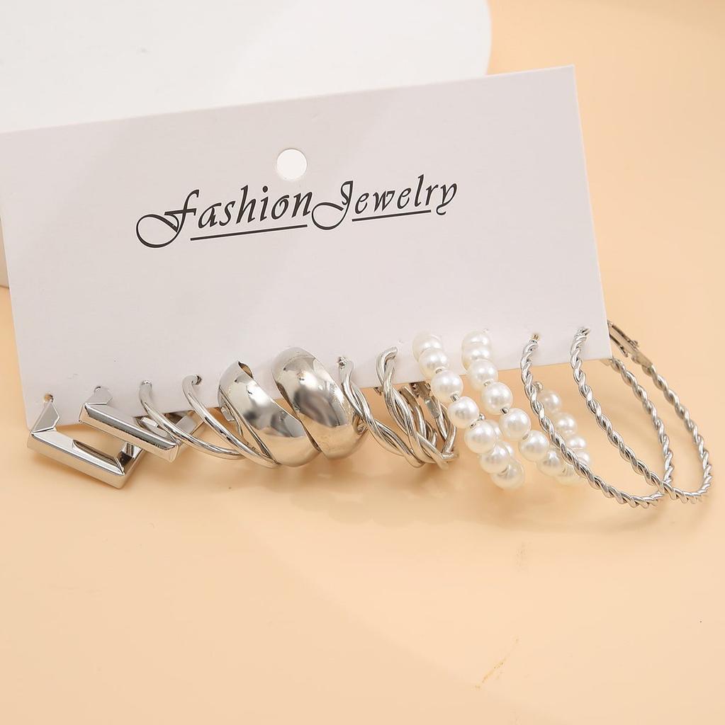 6/24 Pairs Gold Color Vintage Hoop Earrings Set for Women Girl Imitation Pearl Geometric Metal Twist Earring Fashion Jewelry