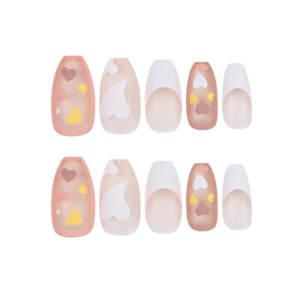 Waterproof Peach Pink Princess Wearable French Manicure False Nail Stickers