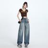 Women's Autumn Retro High-Waisted Washed Wide-Leg Jeans