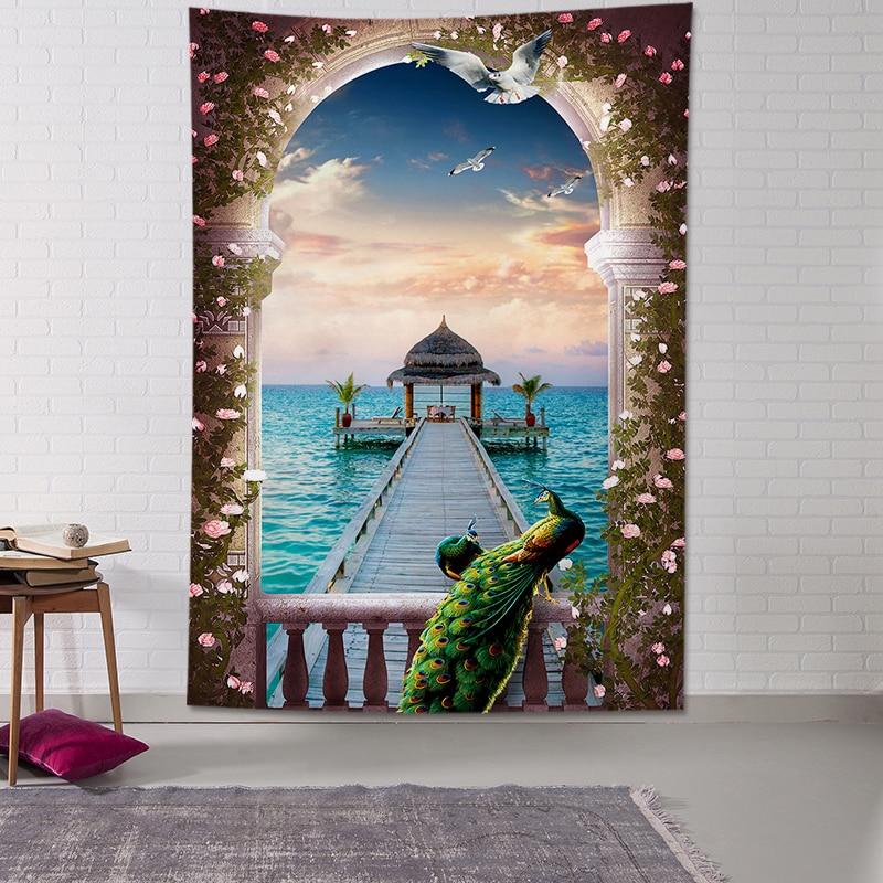 

Подоконник пейзаж гобелен настенное украшение фон ткань для комнаты гостиная дома индивидуальное украшение подвесная ткань 100x75cm