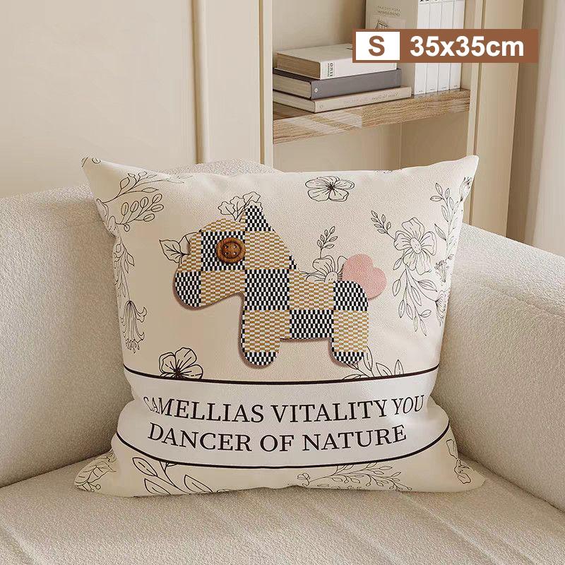 

Cute Pony Sofa Pillow Living Room Pillowcase Removable Washable Year Of The Horse Bay Window Cushion Bed Headrest Pillow 35x35cm