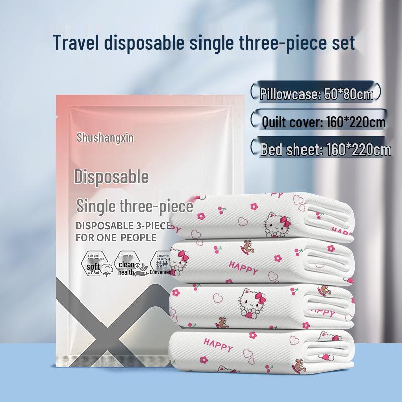 

Комплект одноразового постельного белья для двуспальной кровати для путешествий: Комплект из 4 предметов: простыня, пододеяльник и спальный мешок