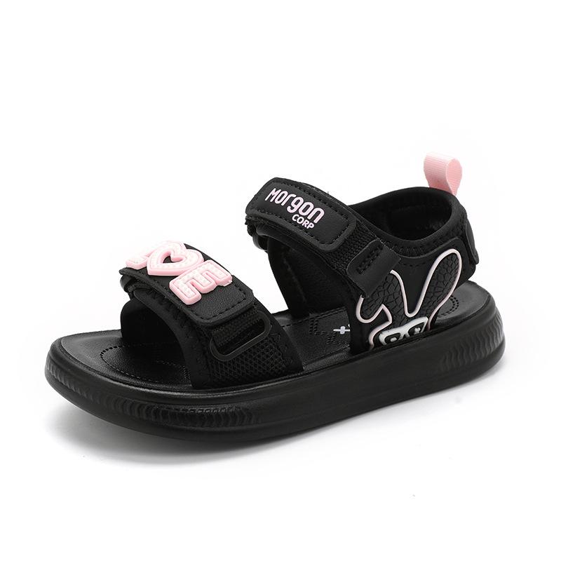 Children Open Toe Beach Sandals Soft Sole Non Slip Girls Casual Shoes Cute Bunny Toddler Footwear size 27 розовый