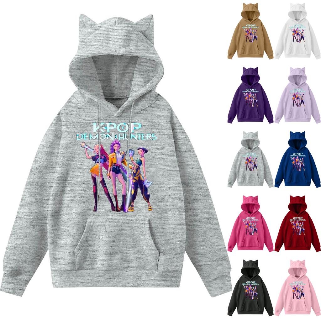 Ladies Fashion Casual Long Sleeve Printed Round Neck Hoodie Pullover Top With  Pockets