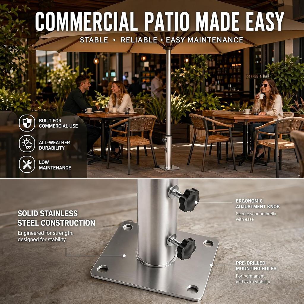 Umbrella Stand, Floor Tube, with 3 PVC Reducing Rings (32/38/48mm) and 8 Steel Nails - Adjustable Umbrella Stand, Stable Parasol Spare Parts Floor