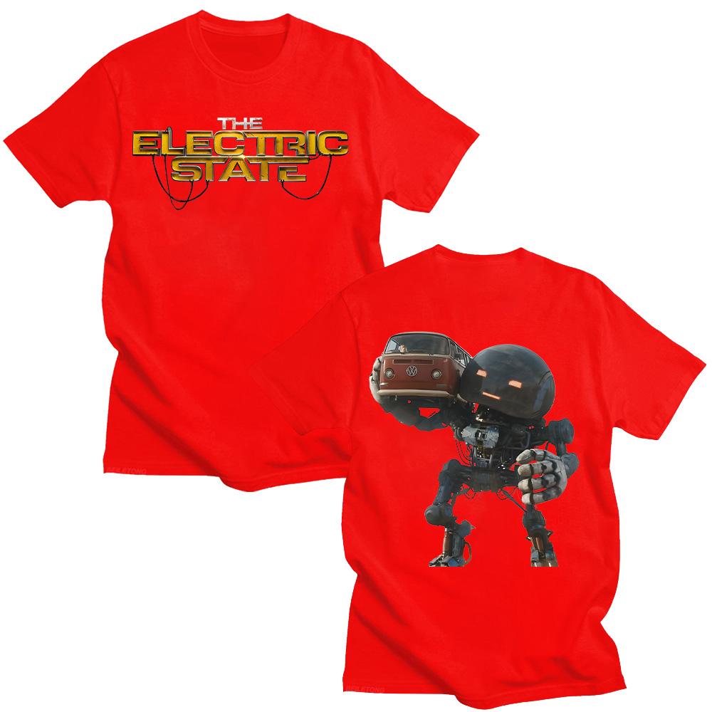

Fashion Men Cotton TShirts The Electric State Movie 2025 T-shirt Fiction Adventure Comedy Clothing Unisex Fashion Casual Tee Y2K XXL червоний
